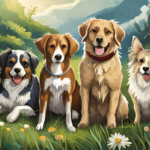 Vier Hunde auf einer Wiese, schauen alle in die Kamera. Bild zum Thema Mehrhundehaltung